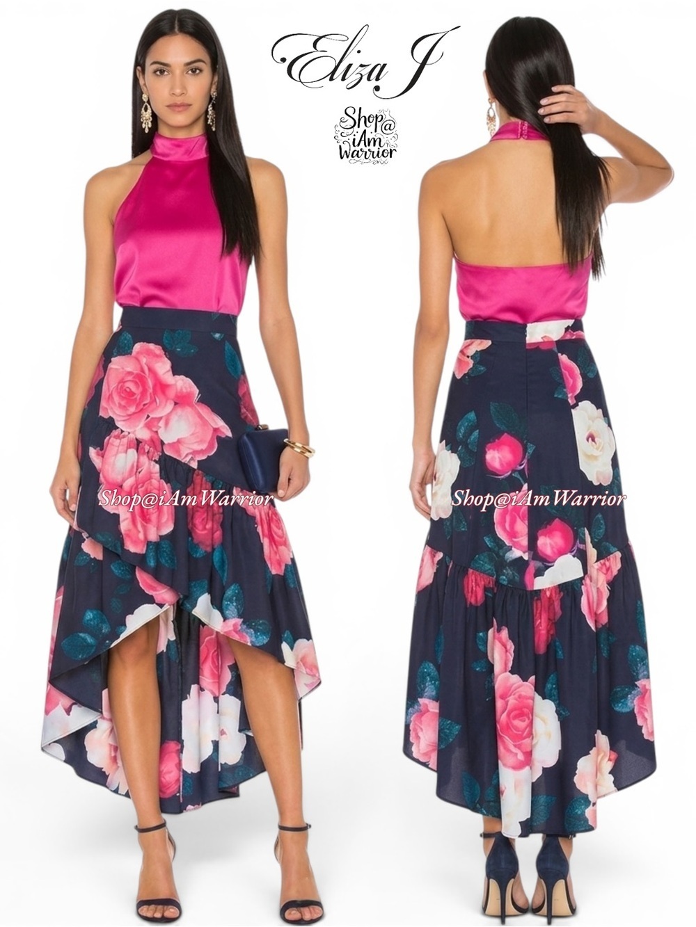 Eliza J. high-low cascading ruffle floral maxi ball skirt *shop@iamwarrior